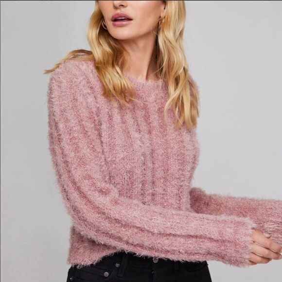 ASTR The Label Danica boxy oversized metallic pink silver crop sweater Sz L - Picture 3 of 8